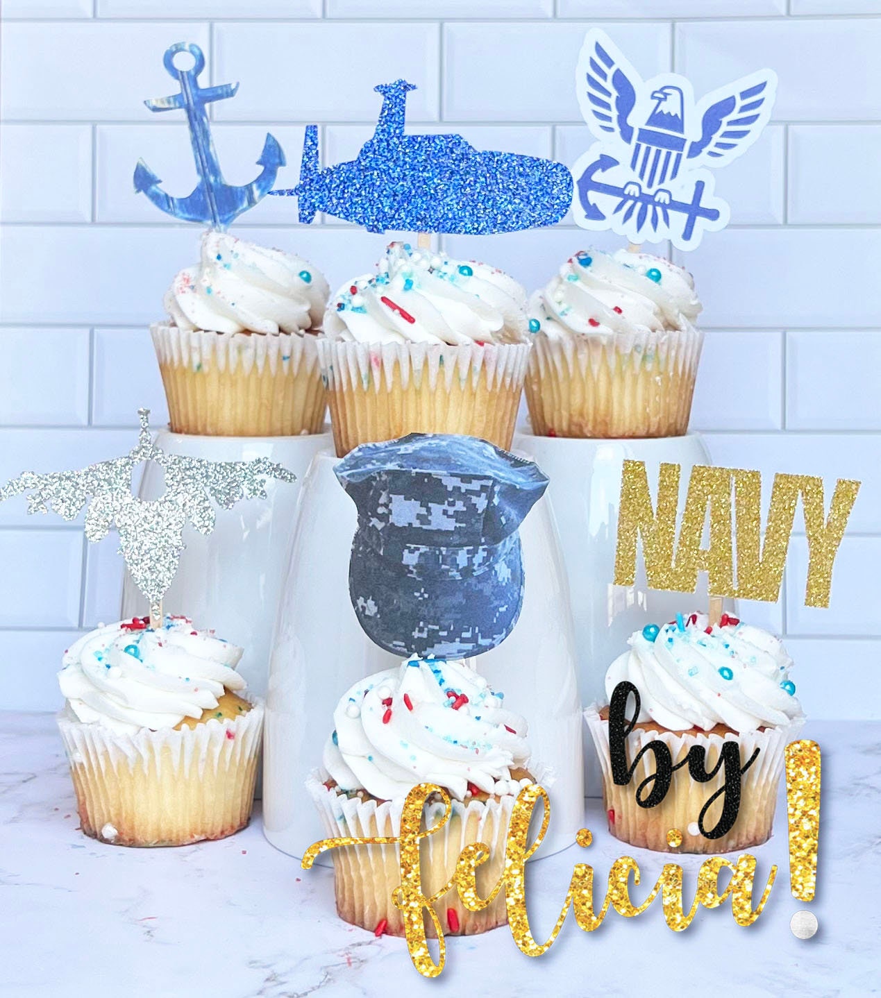 Navy Cupcake Topper | Navy Party Decoration | USN Cupcake Toppers | Navy Party Supplies | USN Party Supplies